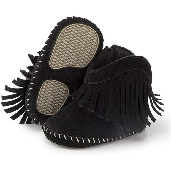 Baby Girls Cowboy Tassel Boots Side Zipper Moccasins Soft Bottom Non-Slip Toddler Shoes