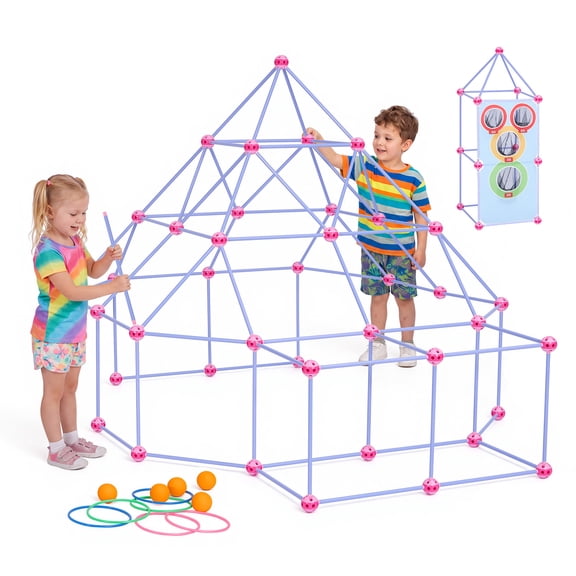 VEVOR Fort Building Kit for Kids, 140 PCS Creative STEM Construction Toys, for 4 5 6 7 8  Year Old Boys Girls, Upgraded Balls, Ring & Ball Toss, Educational Activity, Indoor Outdoor Play, Storage Bag