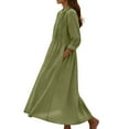 thumbnail image 5 of Women's Cotton Linen Dress Long Sleeve Crew Neck Smocked A Line Boho Flowy Maxi Dresses with Pockets Plus Size Green S, 5 of 7