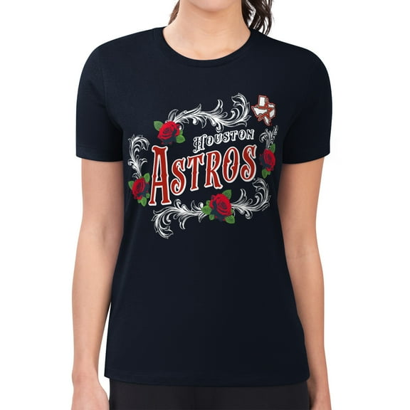 Women's G-III 4Her by Carl Banks Navy Houston Astros Super-Slim Fit Lightweight Retro Roses T-Shirt