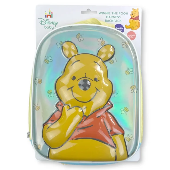 Disney Winnie the Pooh 3D Mold Mini Harness Backpack for Toddlers – Yellow, 11" x 8.5" x 2", 100% Polyester