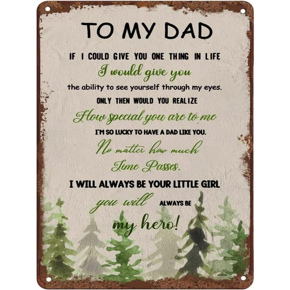 to My Dad from Daughter Son Vintage Tin Sign Letter Printed Rustic Sign Positive Encourage and Love Dad's Wall Art Gift for Bedroom Decor Birthday for Dad 12x16 inches