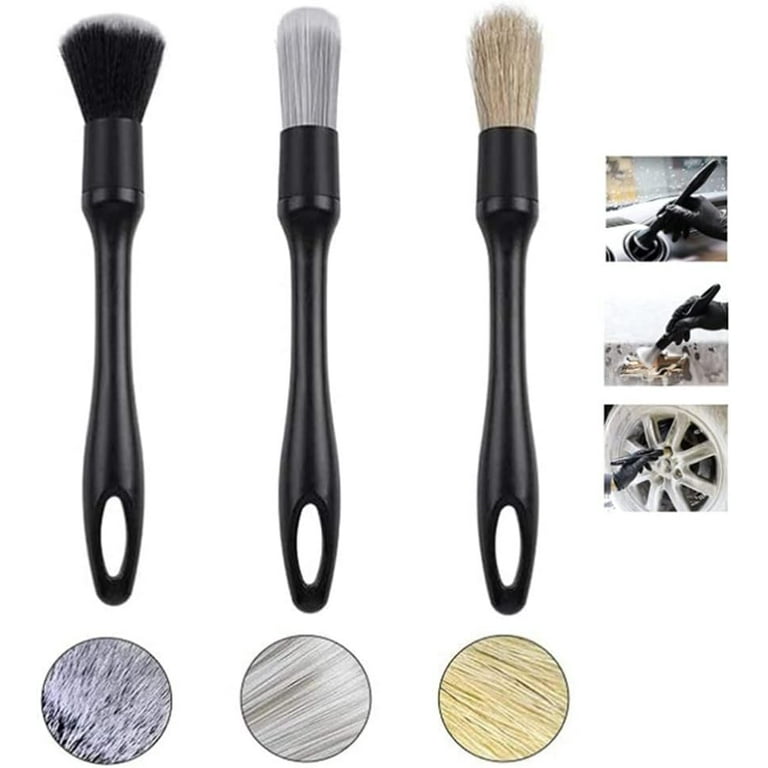 Dockapa Interior Detailing Brush - Multi-Purpose Boars Bristles Car Detail Brushes | Durable PP Handle Automotive Detail Brushes for Cleaning Wheels, Engine