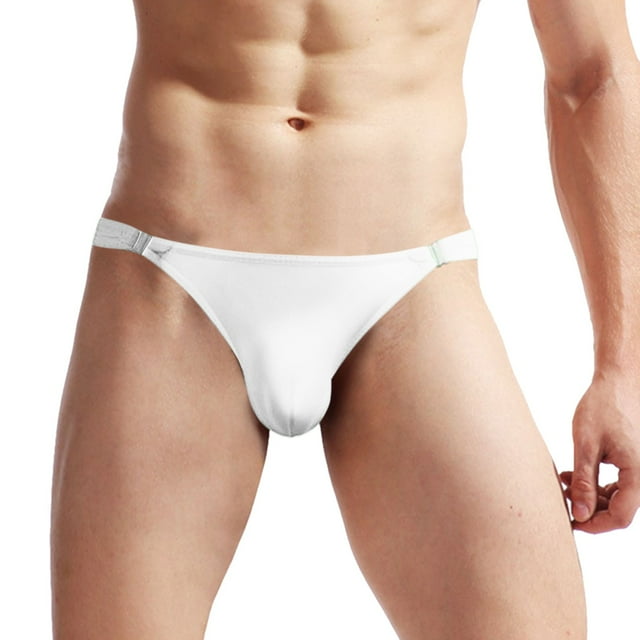 4 Pack Men's Underwear Briefs Fit Translucent Ice Silk Low Waist Buckle G String T Panties