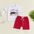 thumbnail image 2 of OYXSER Toddler Baby Boy Outfit Funny T Shirt Short Sleeve T-Shirt Tops Shorts Set Summer Clothes, Red 12-18M, 2 of 4