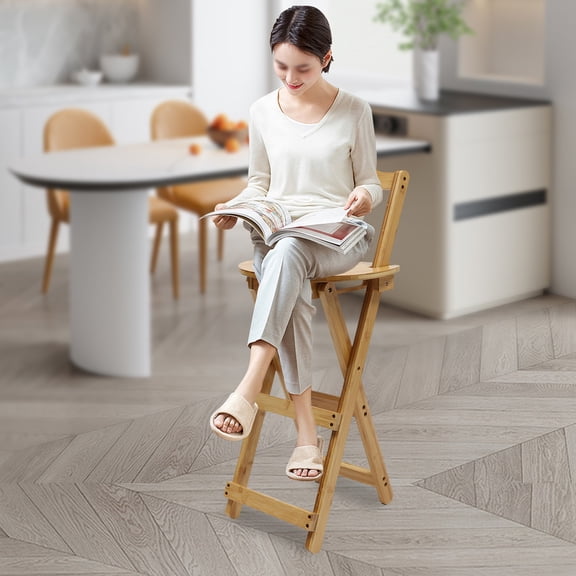 Foldable Bamboo Bar Stool, No Assembly Required, Modern Minimalist Design, 220.46lbs Capacity, Easy Storage for Indoor & Outdoor Use