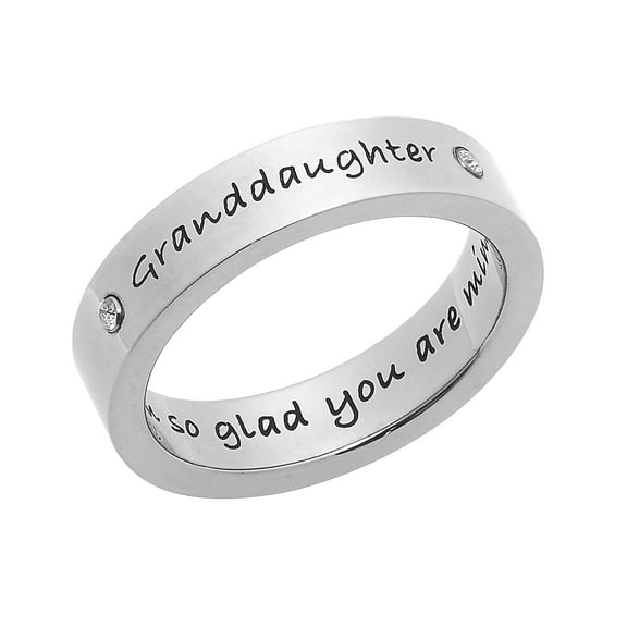 Women's High Polished Stainless Steel Granddaughter Ring With CZ Granddaughter's Ring, Gifts for Granddaughter