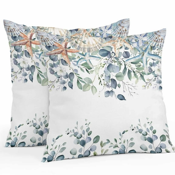 Outdoor Waterproof Pillow Covers Watercolor Eucalyptus Leaf Decorative Throw Pillow Protectors for Patio Sofa Garden Couch,18x18in 2 Pack