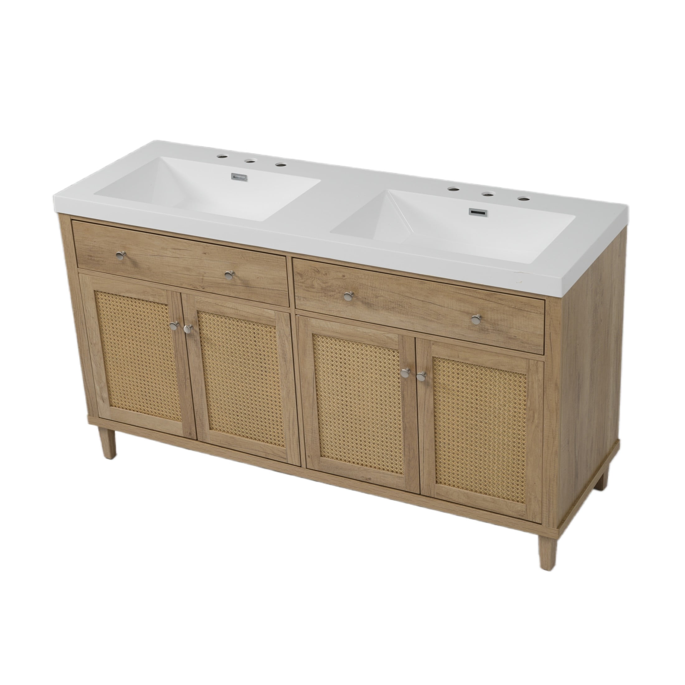 Christopher Knight Home 60" Bathroom Vanity with Double Sink, Large Storage, 2 Tip-Out Trays, 4 Soft-Close Doors, Wood