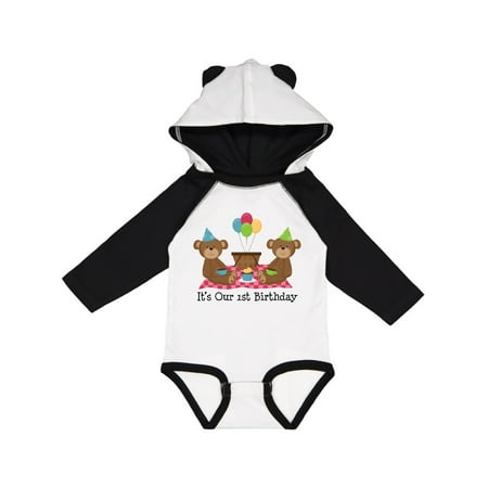 

Inktastic Twins 1st Birthday Bears Gift Baby Boy or Baby Girl Long Sleeve Bodysuit