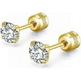 thumbnail image 5 of Monebena 5 Pairs Titanium Screw Back Stud Earrings Set Round Cubic Zirconia Earrings for Women Men, Gold (2-6mm), 5 of 10