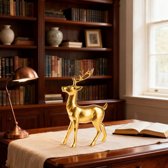 Resin Deer Figurine Ornament Home Decor Desktop Decoration for Study Office Desk Bookshelf Wine Cabinet Entryway Shelf Decorative Accent Statue