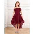 thumbnail image 2 of YiZYiF Kid Girl Off Shoulder Flower Girls Dress High Low Hem Wedding Birthday Party Dress Evening Burgundy 8, 2 of 7
