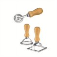 thumbnail image 1 of 3pcs Set Stamp Maker Cutter With Roller Wheel Set, Mold With Wooden Handle And Fluted Edge, Pasta Press Kitchen Attachment, 1 of 4
