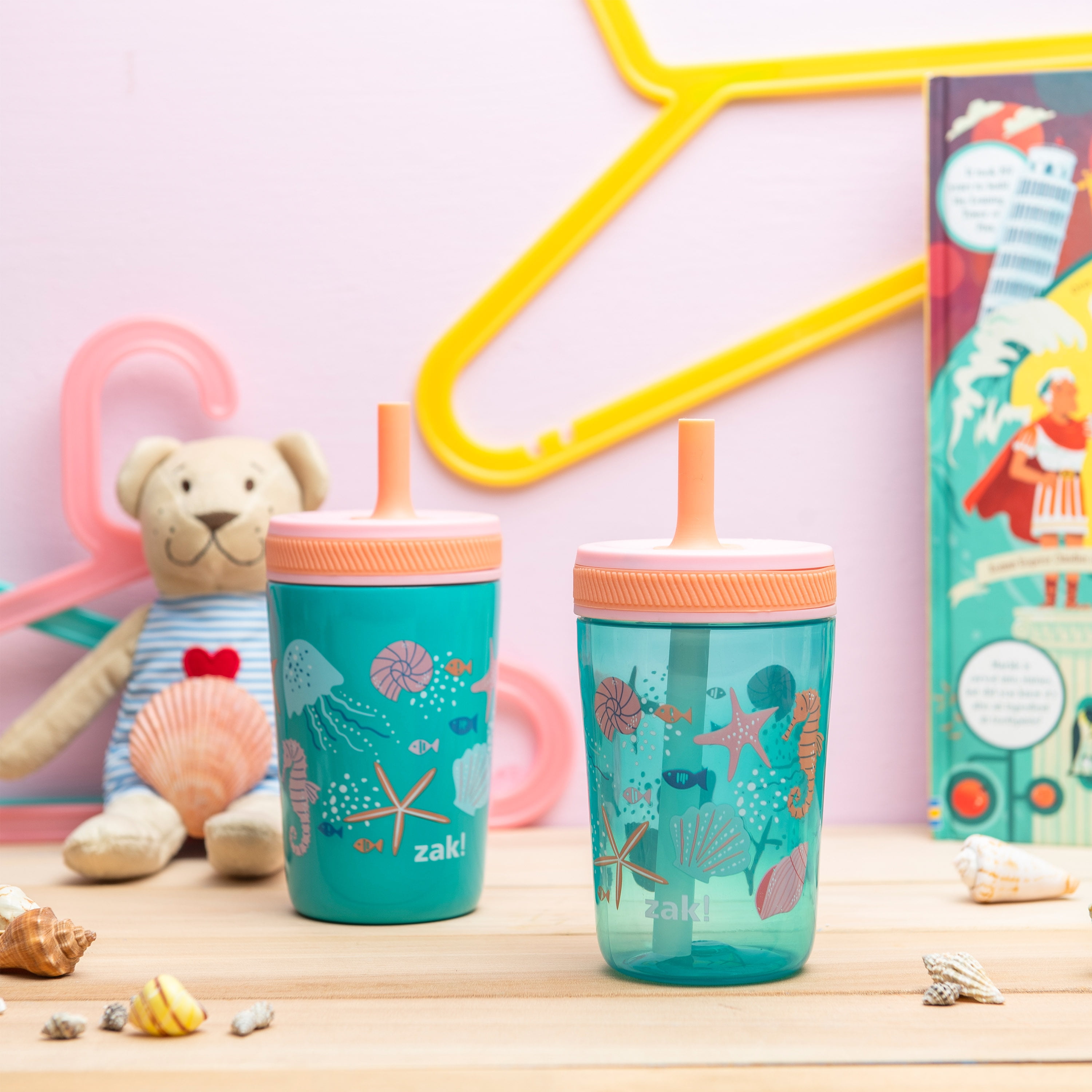 Zak Designs 3pc Kelso Straw Tumbler Set, 12oz Stainless Steel and 15oz  Plastic, 2 Cups and 1 Bonus Straw, Leakproof and Perfect for Kids, Dino Camo