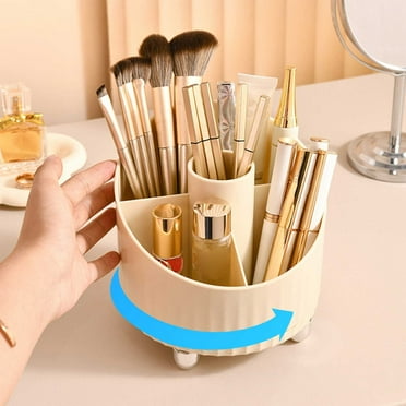GERsome 360 Rotating Makeup Organizer Clear Cosmetic Storage Holder Tray With Compartment Makeup Brush Lip Gloss Organizer Case Bathroom Cabinet Vanity Desktop