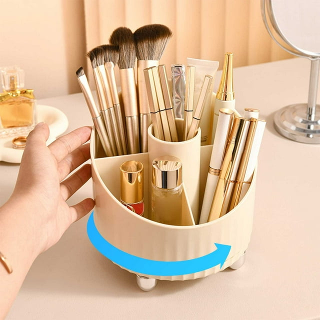 Teissuly 360 Degree Rotating Makeup Organizer Clear Cosmetic Storage Holder Tray With Compartment Makeup Brush Lip Gloss Organizer Case Bathroom Cabinet Vanity Desktop Teissuly WER202312140787
