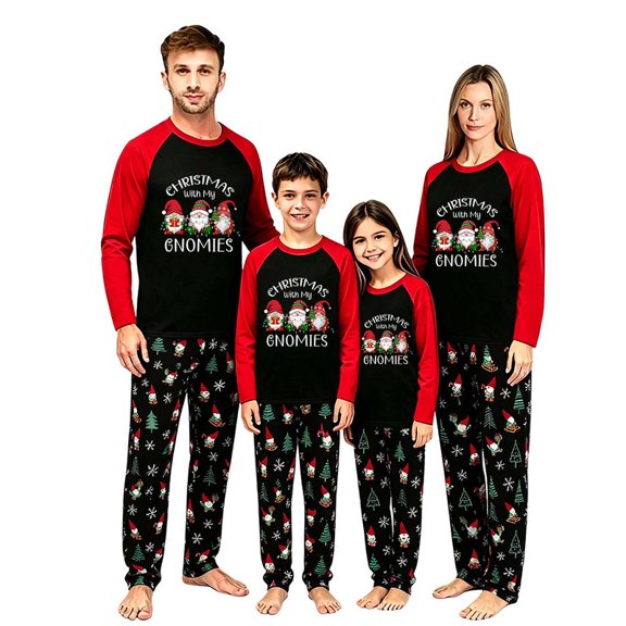 LuLiaMenton Christmas Family Pajamas Sleepwear Set, Festive Gnome Kids 2-3T