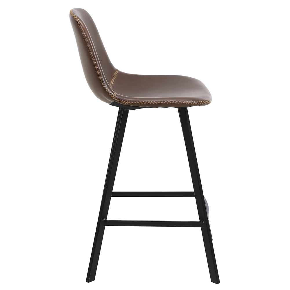 Kepooman 2 Pieces 35.8"H Wrought Iron Bar Stool,Industrial PU Leather Armless Counter Chairs - Dark Brown