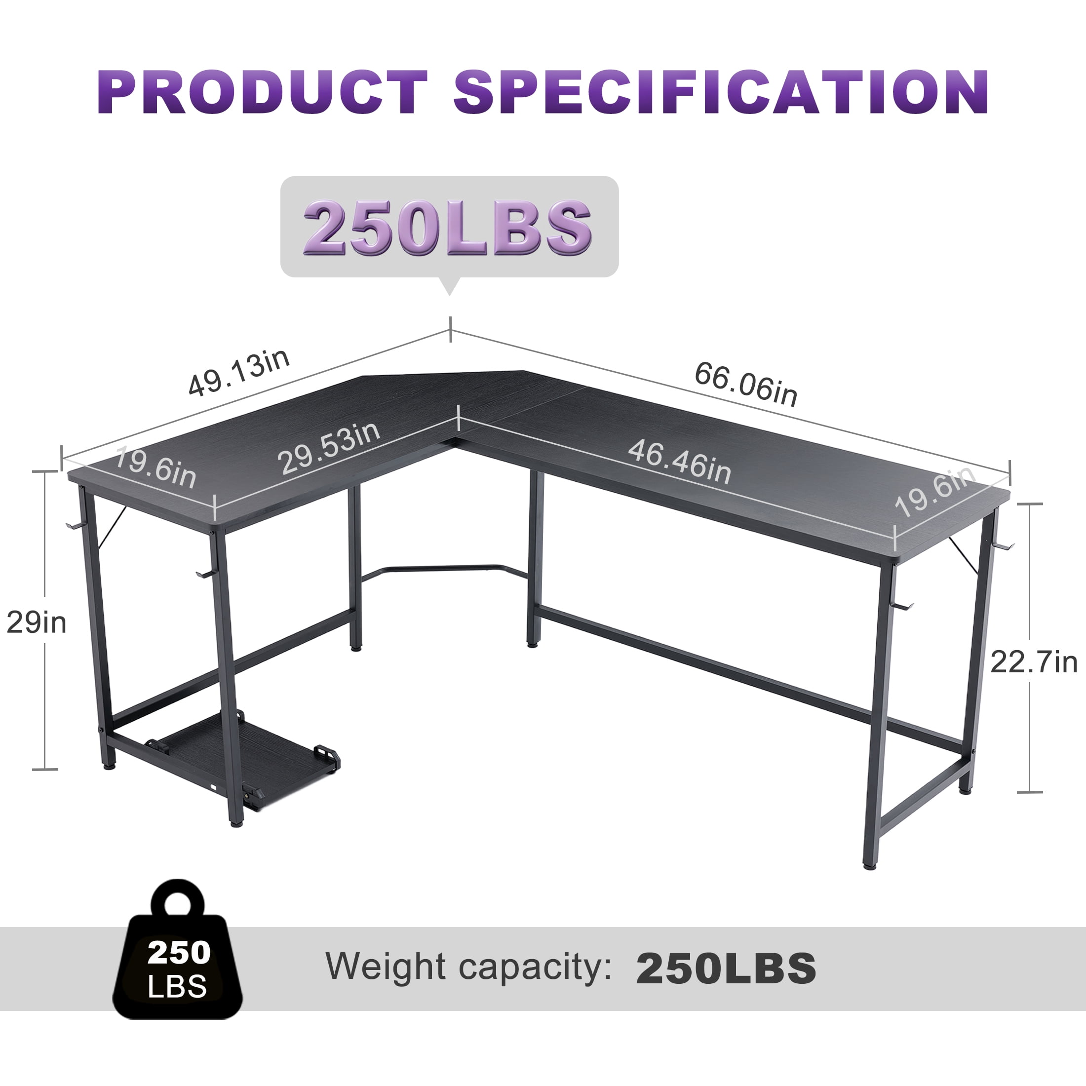 EDX Stylish L-shaped desk optimizes space, boosts productivity with ample dual-surface workspace and ergonomic modern design, Black