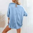 thumbnail image 3 of LYEAA Satin Pajamas for Women Shorts Set Valentine's Day Two-piece Soft Nightwear Short Sleeve Tops Cozy Loungewear Ladies Solid Loose Casual Sleepwear Sleepsuits Blue S, 3 of 5