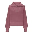 thumbnail image 3 of HAiming Womens Sweaters Fall Trendy Half Zip Sweater Casual Long Sleeve Lapel V Neck Ribbed Knit Pullover Jumper Tops, 3 of 5