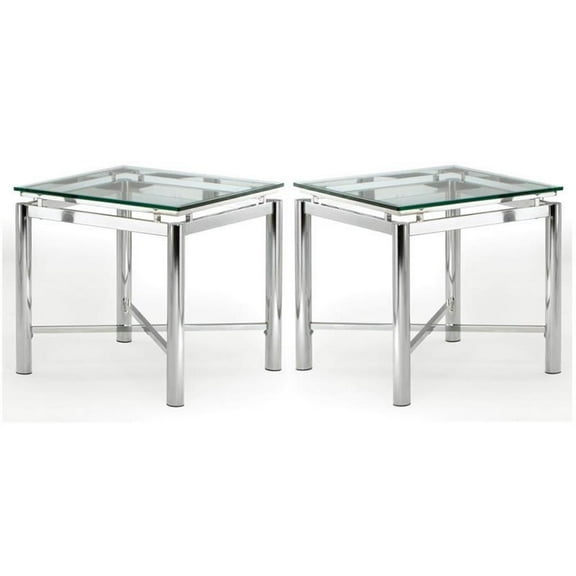 Home Square Contemporary Glass Top End Table in Chrome Base - Set of 2