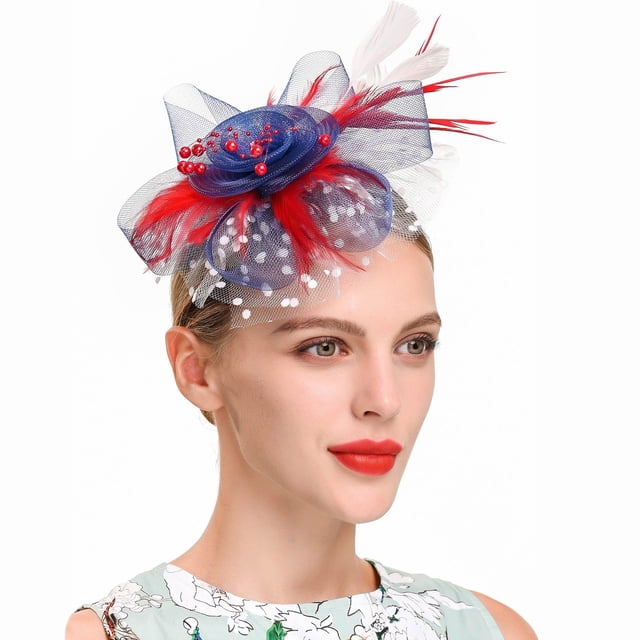 Hat for Women Wedding Flower Cocktail Mesh Feathers Hair Clip Tea Party Headband