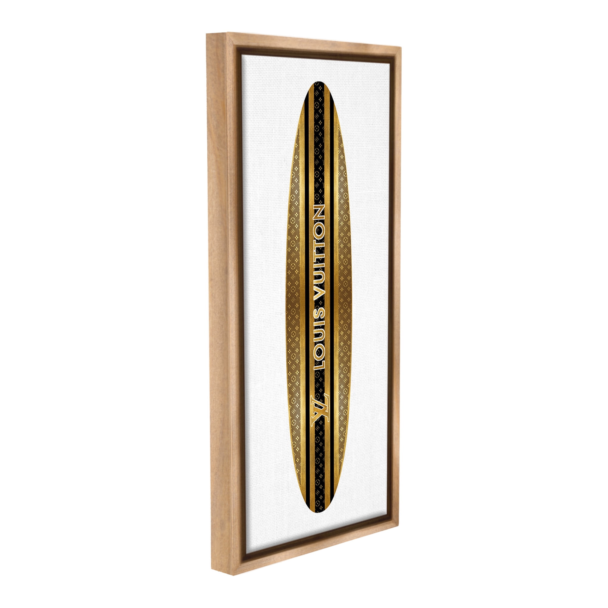Stupell Industries Glam Striped Surfboard Nature Painting Brown Floater Framed Canvas Art Print Wall Art, 11 x 25
