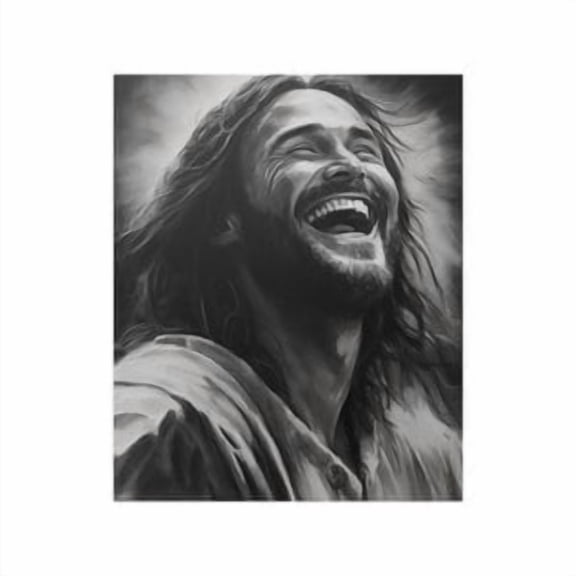 Laughing Christ Joyful Jesus Portrait Christian Wall Art Poster, 8x12 UNFRAMED