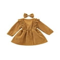 thumbnail image 4 of EIMELI Robe en Velours Côtelé à Volants Manches Longues Bandeau pour Bébé Filles Automne Hiver Robes Enfants Rouge Vin 6-12 Mois, 4 of 9