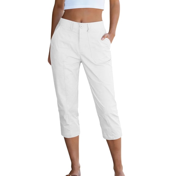 asjyhkr Cargo Capri Pants for Women High Waisted Slim Fitting Summer Casual Hiking Capris with Pockets