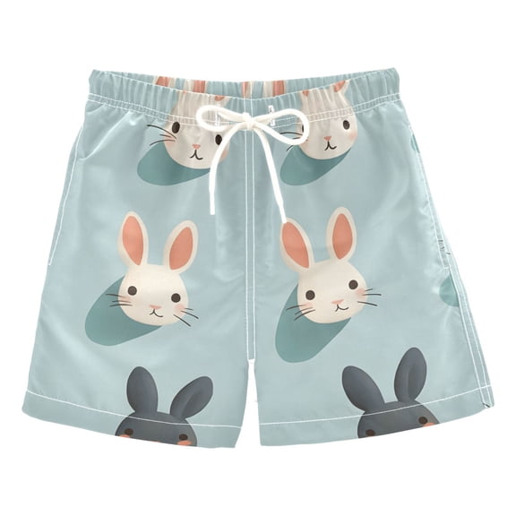 FORMRS Boys Swim Trunks Quick Dry Mesh Liner Boardshorts Sizes XS-XL, Green Cute Rabbits