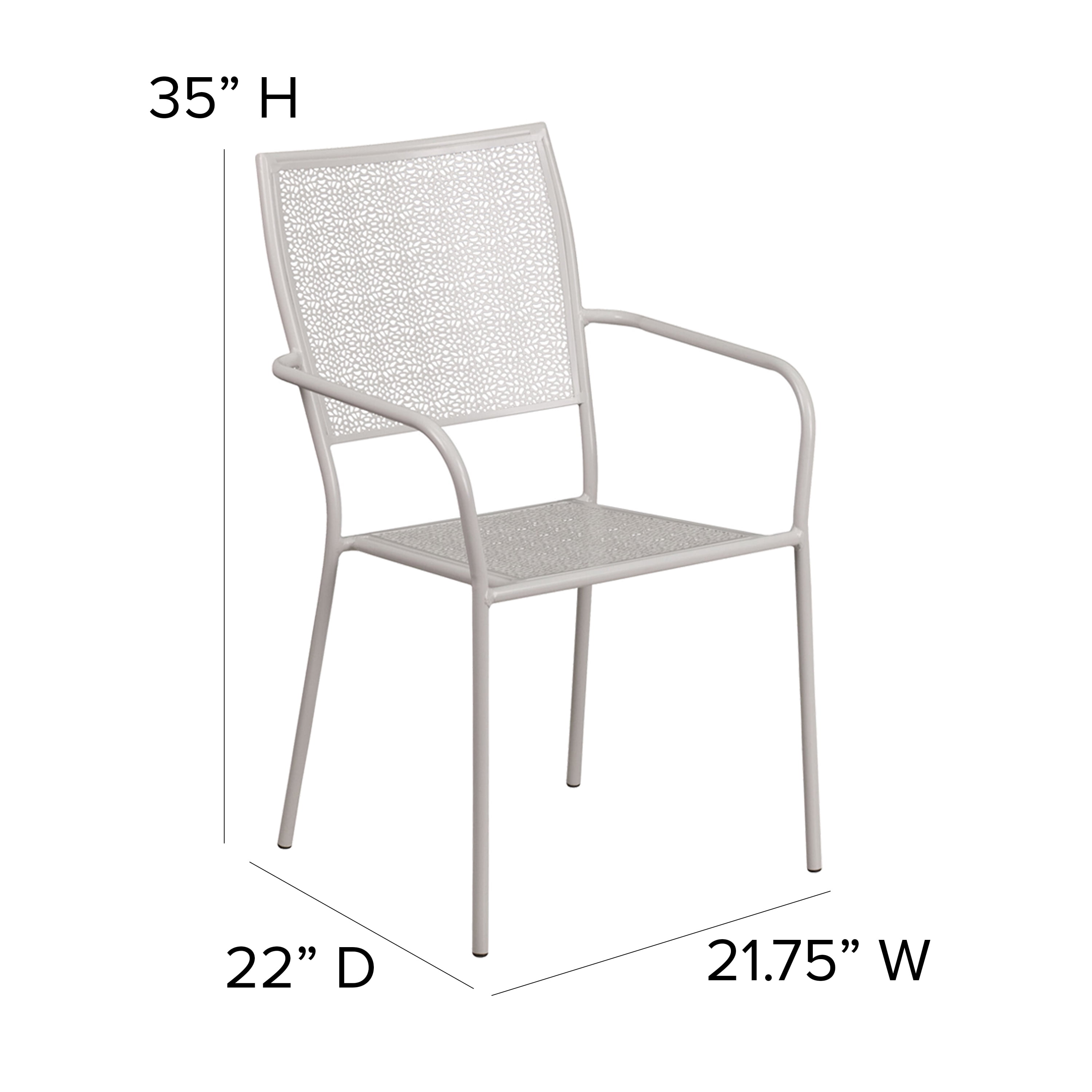 Emma + Oliver Commercial Light Gray Indoor-Outdoor Steel Patio Arm Chair with Square Back
