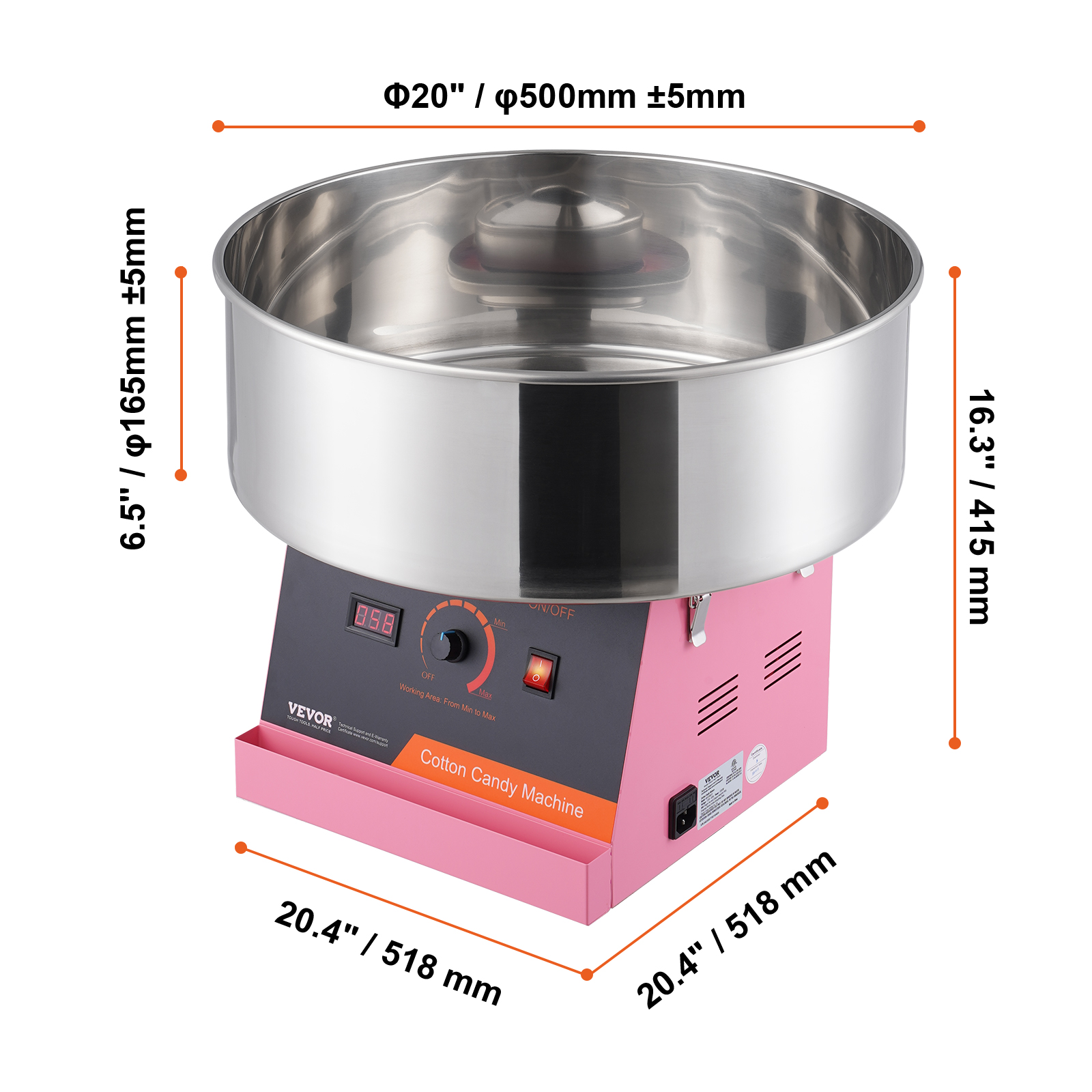 VEVOR Electric Cotton Candy Machine, 1000W Candy Floss Maker, Commercial Cotton Candy Machine with Stainless Steel Bowl, and Sugar Scoop, Perfect for Home Kids Birthday, Family Party (Pink)