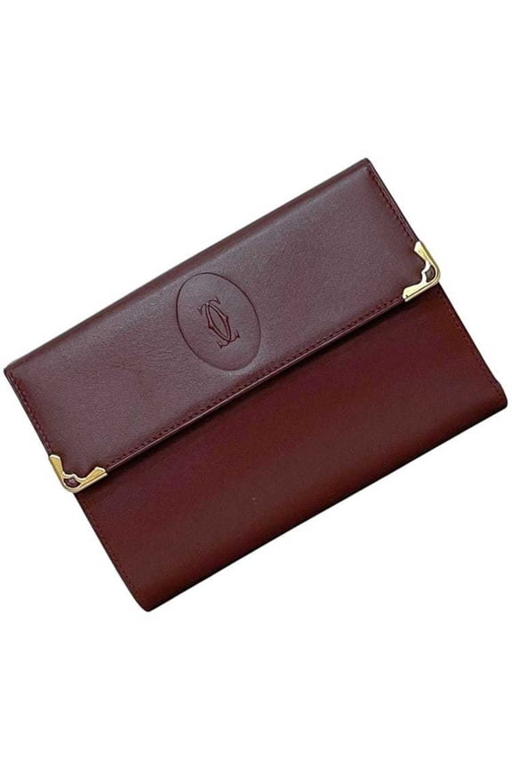 Pre-Owned Cartier Tri-fold Wallet ec-24342 Bordeaux Must Leather Wine Red Men's... (Good)