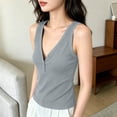 thumbnail image 6 of Womens V Neck Tank Tops Summer Ribbed Sleeveless Henley Shirts Casual Loose Fit Button Up Cami Knit Tees Gray, 6 of 6