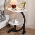 thumbnail image 2 of Modern Wrought Iron & Wood Side Table - Marble-Like White Top with Storage Shelf - Space-Saving for Living Room, Bedroom - Black Metal Frame, Easy Assembly, 2 of 16