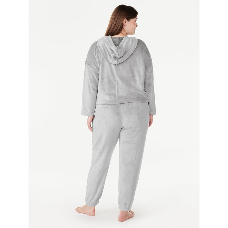 Joyspun Women's Plaid Stretch Velour Top and Joggers Pajama Set