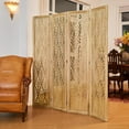 thumbnail image 2 of 5.6Ft Room Divider Folding Wood Simple Carved Partition Screen for Home Office Garden - 4 Panels (Natural), 2 of 17