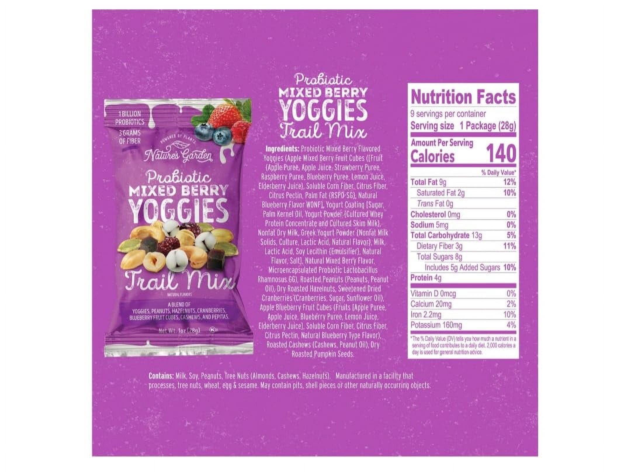 Nature's Garden Probiotic Yoggies Lemon-Berry and Berry Medley Trail Mix 18 Bags of 1 oz each, Yogurt Covered Fruits,High Fiber, Real Fruit Pieces, No Artificial Ingredients, Healthy Snack for Adults