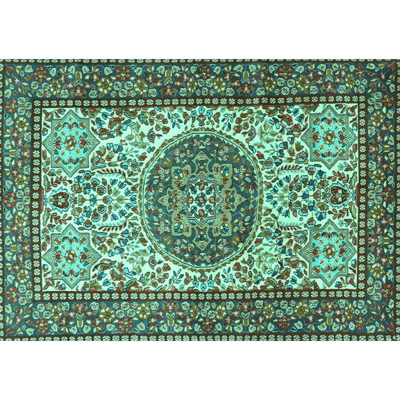 Ahgly Company Machine Washable Indoor Rectangle Persian Turquoise Blue Traditional Area Rugs, 5' x 7'