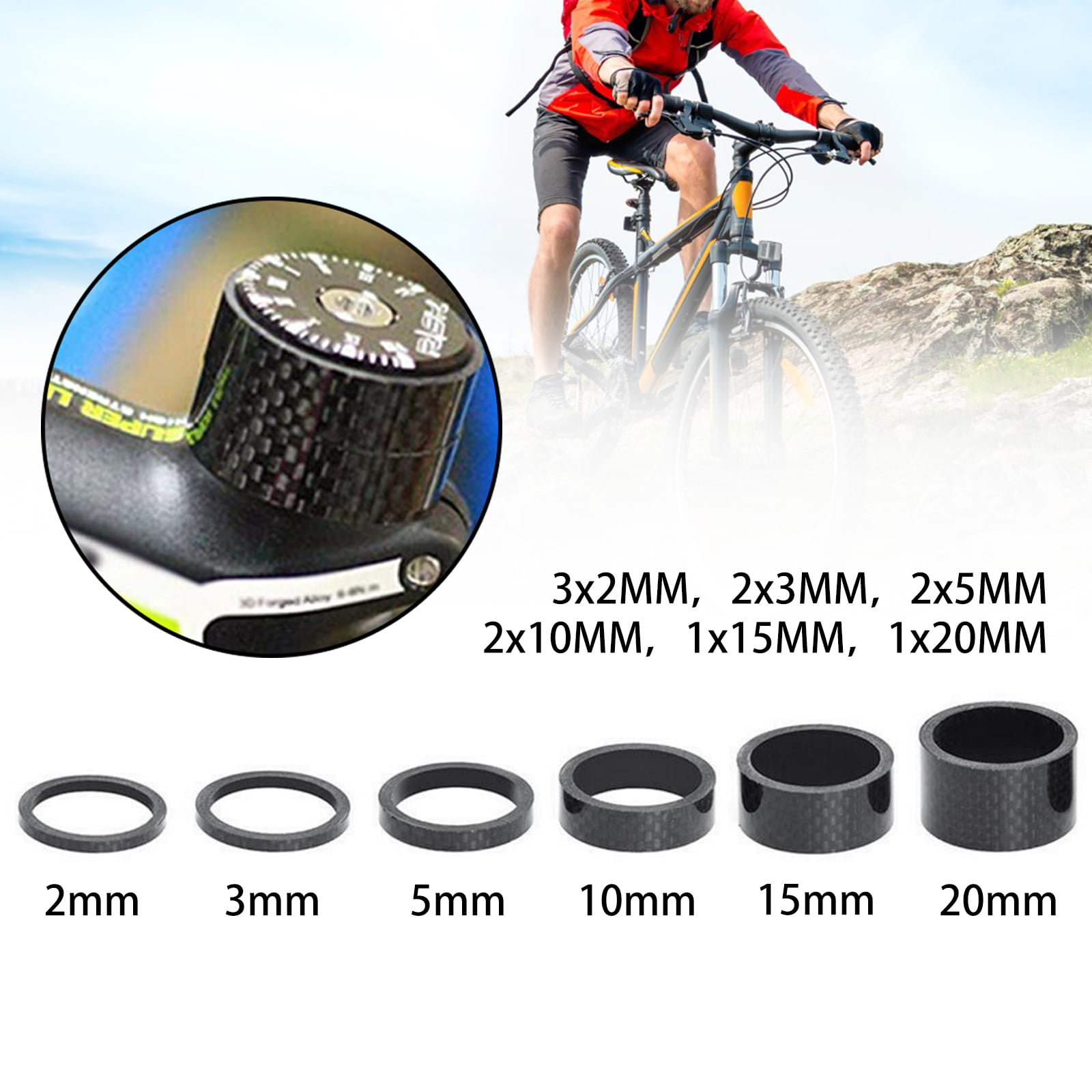 11PCS Headset Stem Spacers 3K Carbon Bike Washer 1-1/8" MTB/Road Bicyle 6 Sizes 