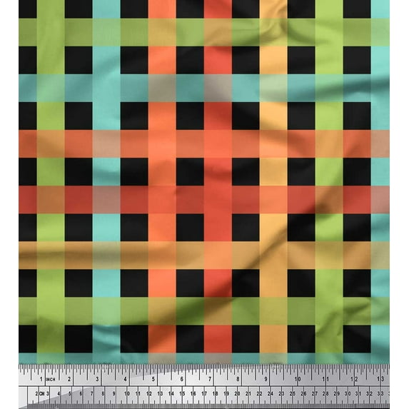 Soimoi Black Rayon Fabric Check Check Printed Fabric 1 Yard 42 Inch Wide