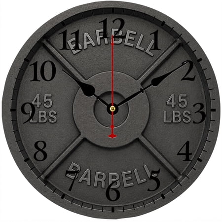 CozyHour 9.84 Inch Gym Wall Clock, Weight Plate Barbell Design Analog Clock for Home Gym, Fitness Room, Garage and Sports Decor