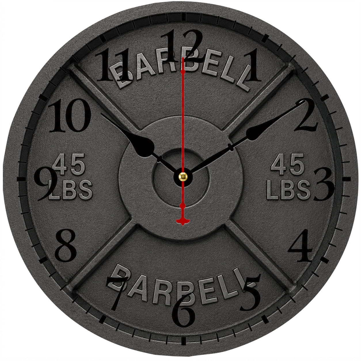 CozyHour 9.84 Inch Gym Wall Clock, Weight Plate Barbell Design Analog Clock for Home Gym, Fitness Room, Garage and Sports Decor