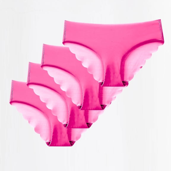 Womens Seamless No Show Panties Breathable Moisture Wicking Mid Rise Vibrant Fun Style Underwear 4 Pack Hot Pink,Size 2XL