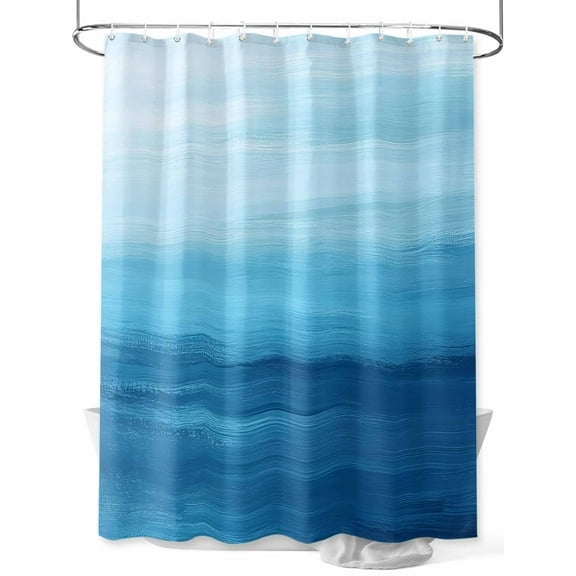 Summer Ocean Shower Curtain, Abstract Blue Water Coastal Waterproof Shower Curtain Set with 12 Hooks Lightweight Washable Fabric Shower Curtains for Bathroom 48x72 Inches