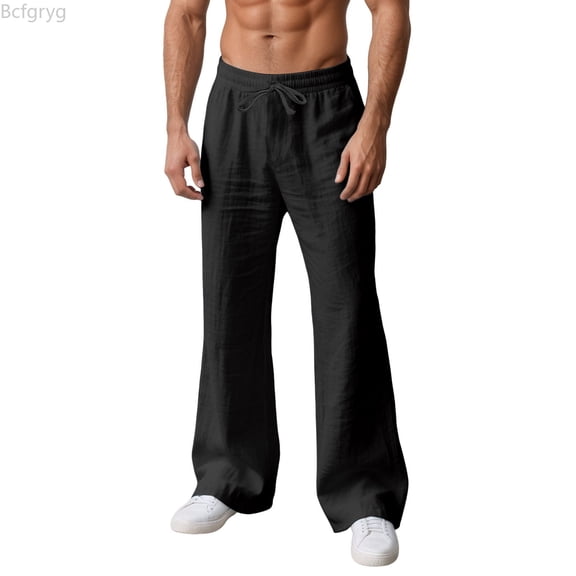 Bcfgryg Casual Flared Trousers Lightweight Year Round Comfort Relaxed Fit Jogging Wide Leg Pants For Outdoor Travel Men’s Jogger Pants Black L