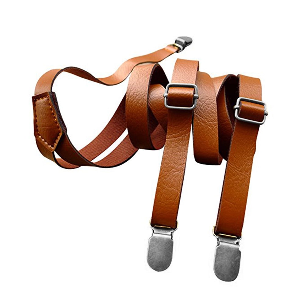 OUNONA Fully Adjustable Clip On Suspender Stylish Dress PU Leather ...